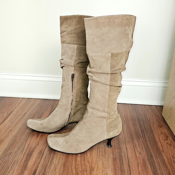 Janet & Janet Italian Suede Slouchy Kitten Heel Boots - Picture 5 of 11